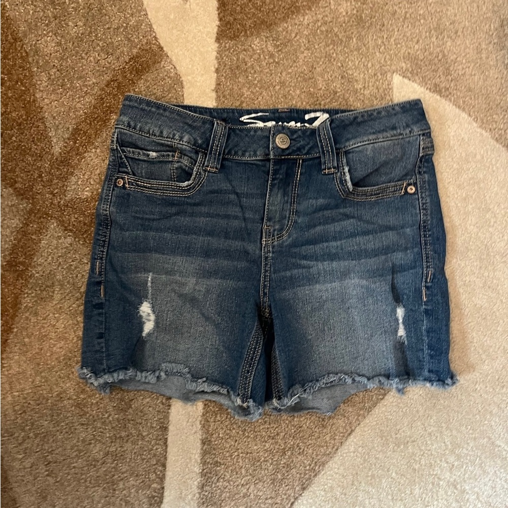 Seven7 Blue Jean Shorts with Distressed Hem